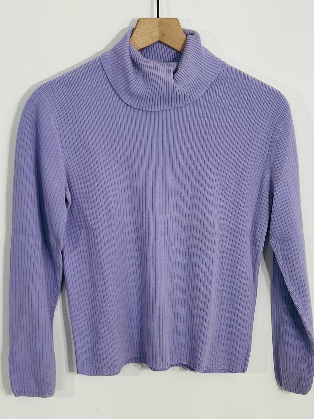 Talbots Light Purple Ribbed Knit Pullover Fitted Stretch Turtleneck Preppy Top M